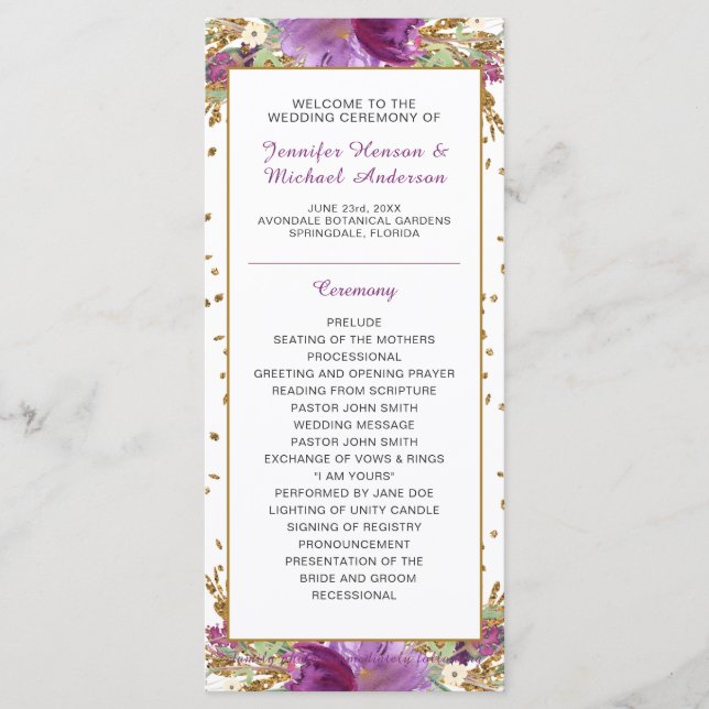 Programa de Casamento com Moldura de Brilho Dourad (Frente)