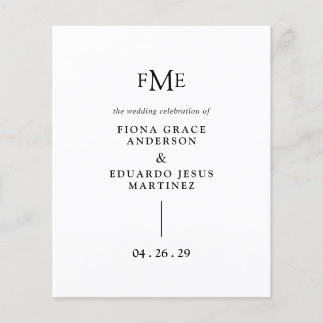 Programa de Casamento com Monograma em Negrito Fio (Frente)