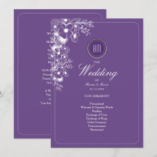 Programa de Casamento com Monograma Floral Roxo