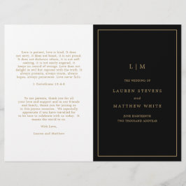 Programa de Casamento com Monograma Preto e Dourad