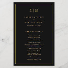 Programa de Casamento com Monograma Preto e Dourad