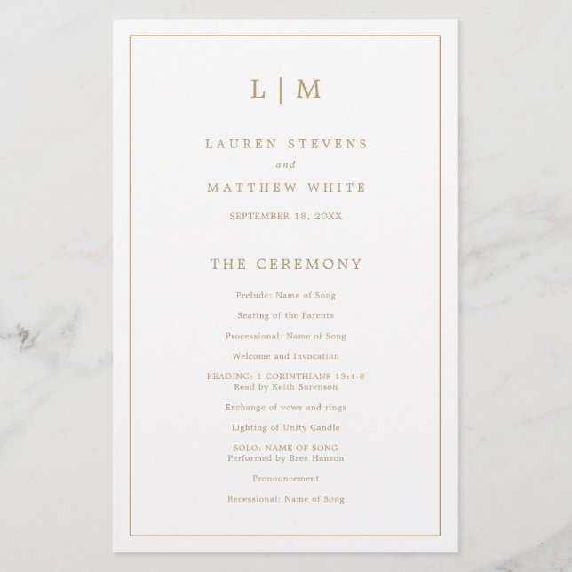 Programa de Casamento com Monograma Simples em Dou (Frente)