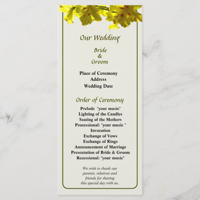 Programa de Casamento com Orquídeas Amarelas com I (Frente)