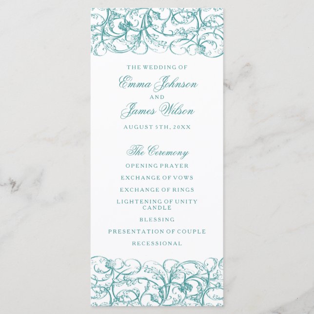 Programa de casamento com redemoinhos azuis / turq (Frente)