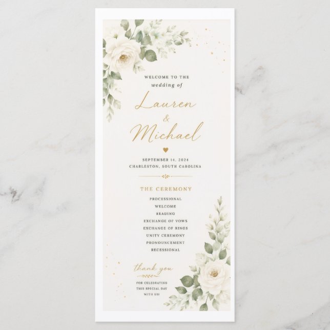 Programa de Casamento com Rosas Brancas (Frente)