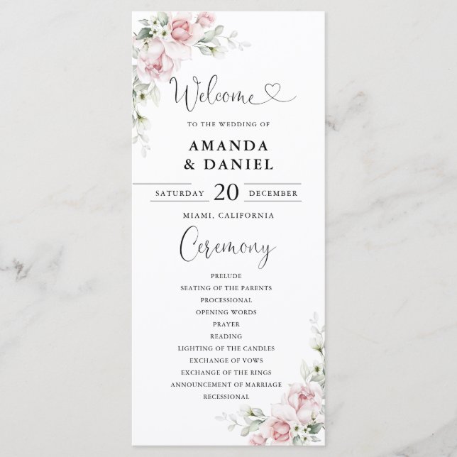 Programa de Casamento com Rosas Rosa Bege (Frente)