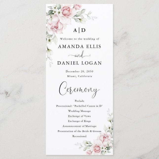 Programa de Casamento com Rosas Rosa Bege (Frente)