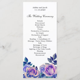 Programa de casamento com rosas roxas. Cerimônia f