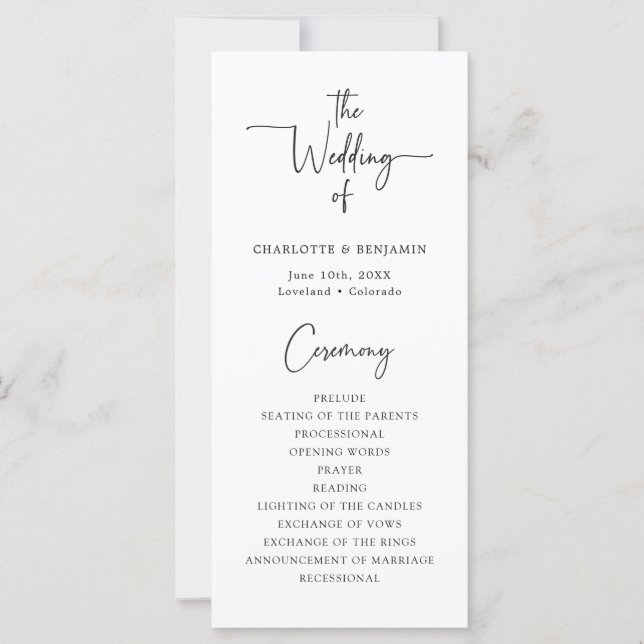 Programa de Casamento com Roteiro Simples (Frente)