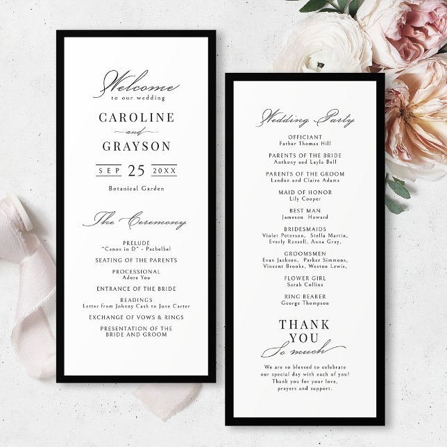 Programa de Casamento com Tipografia de Letra Simp (Simple Graceful Script Typography Wedding Program)