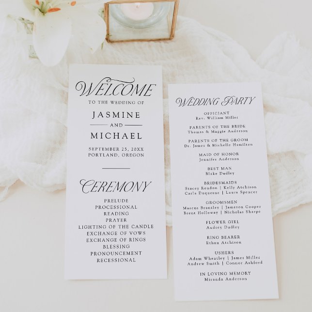 Programa de Casamento com Tipografia Preta Moderna (Criador carregado)