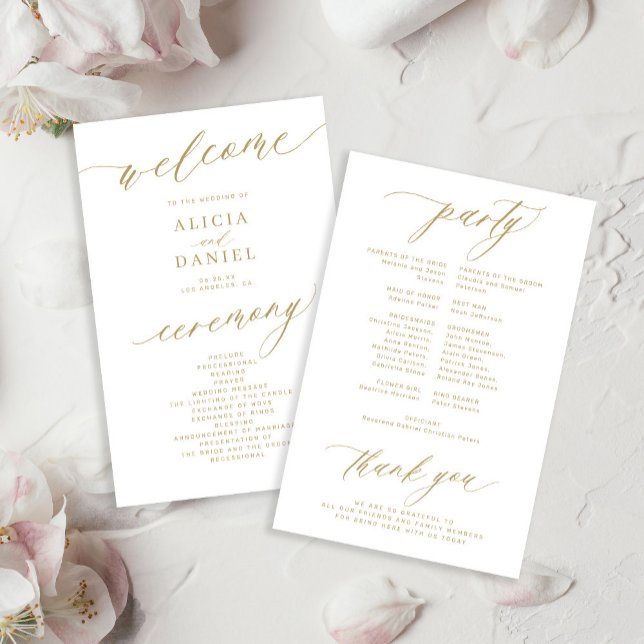 Programa de casamento com tipografia romântica em  (Criador carregado)