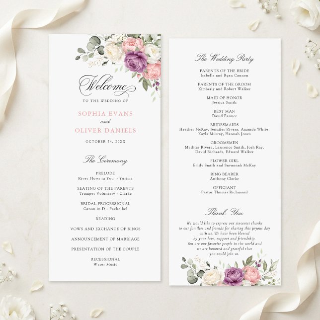 Programa de Casamento com Vegetação Rosa Roxo Flor (Criador carregado)
