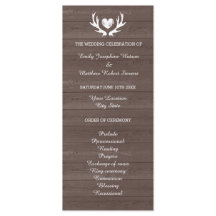 Programa de casamento com veios de madeira vintage