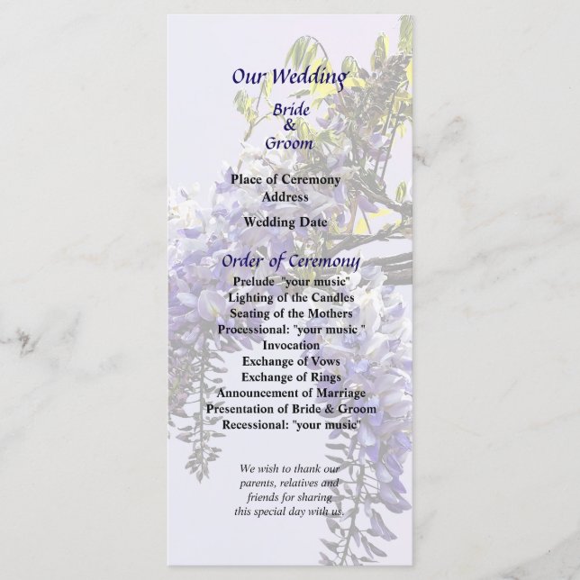Programa de Casamento com Wisteria Começando a Des (Frente)