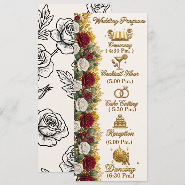 Programa de Casamento Completo com Rosas de Nova Y (Frente/Verso)