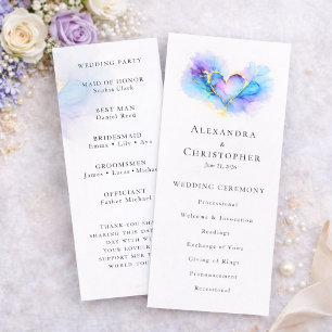 Programa de Casamento Coração Abstrato Azul Roxo D