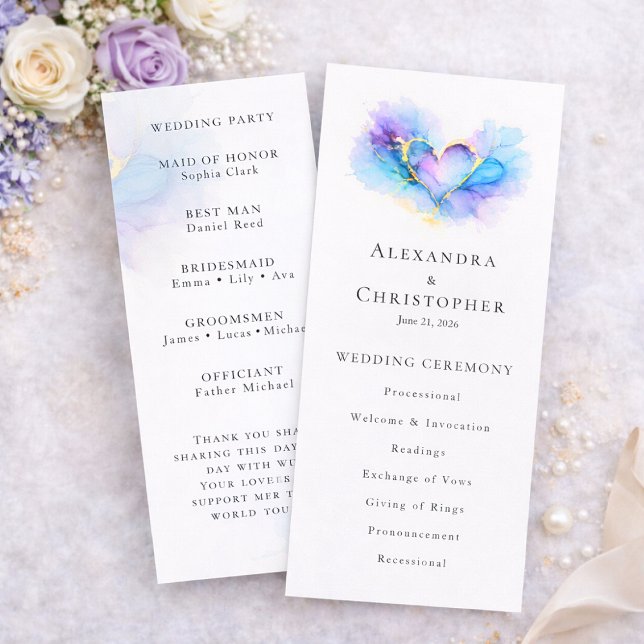 Programa de Casamento Coração Abstrato Azul Roxo D (Criador carregado)
