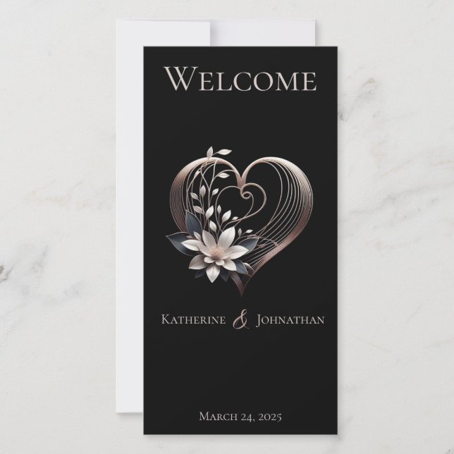 Programa de Casamento - Coração Rosa Moderno com F (Frente)