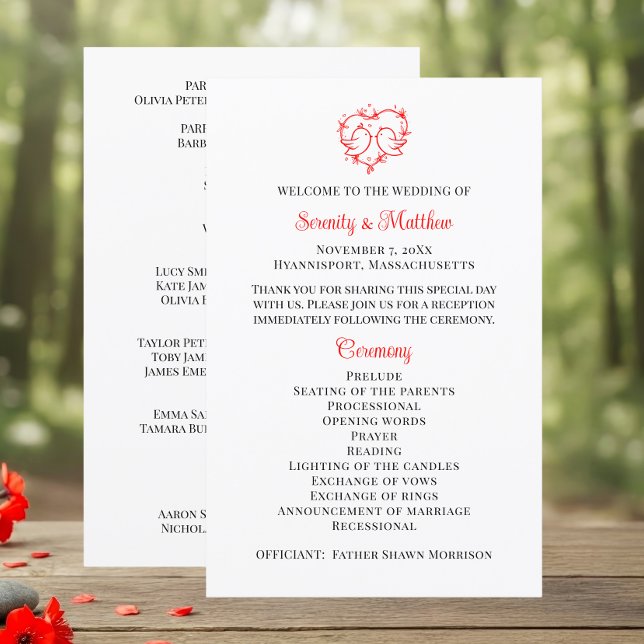 Programa de Casamento Coração Vermelho Boho de Pom (Criador carregado)