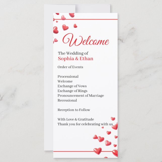 Programa de Casamento Corações Rosa Suave (Frente)