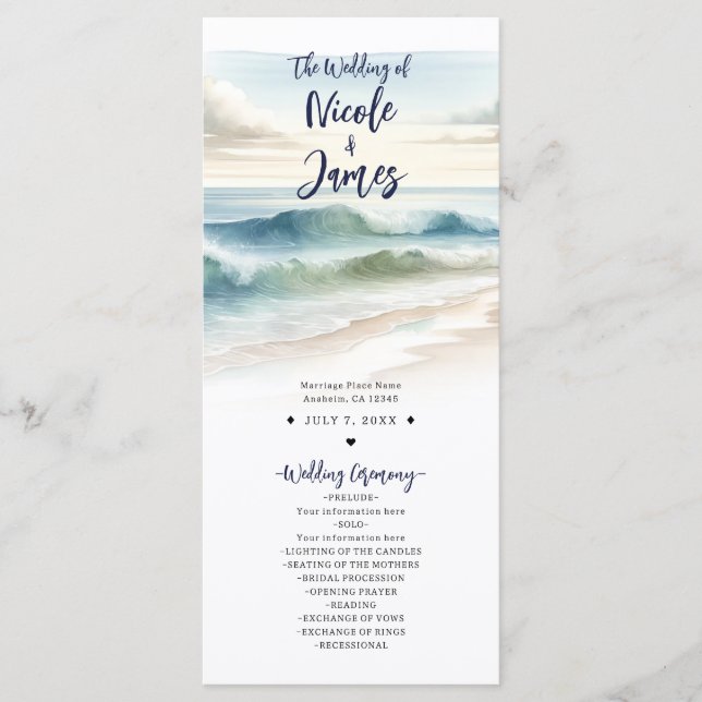 Programa de Casamento Costeiro Ondas da Praia em A (Frente)