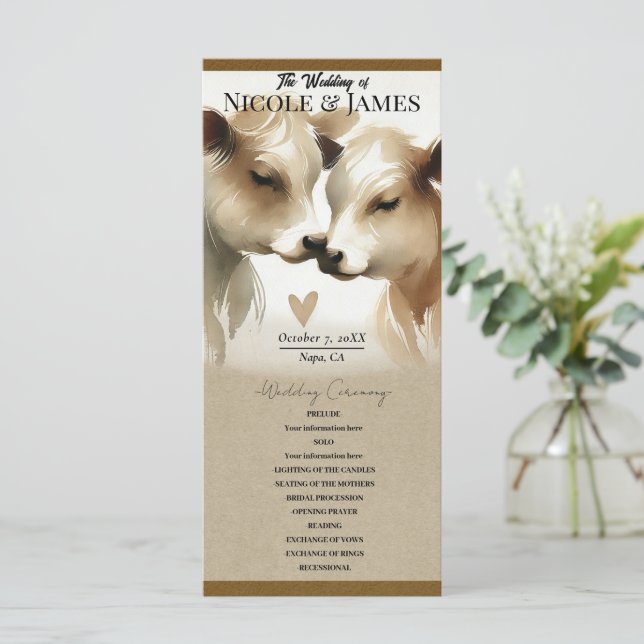 Programa de Casamento Country Creme Marrom Amor Va (Em pé/Frente)