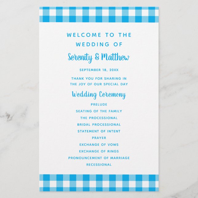 Programa de Casamento Country Xadrez Ginga Azul Rú (Frente)