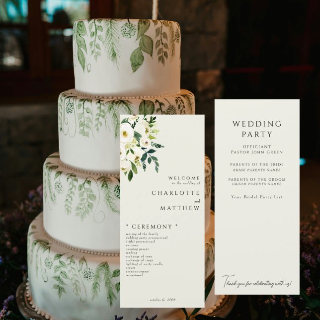 Programa de Casamento Creme Floral Branco Elegante (Criador carregado)