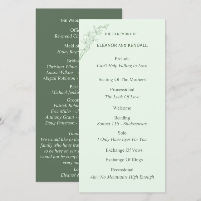 Programa de Casamento da Flor do eterno (Frente/Verso)