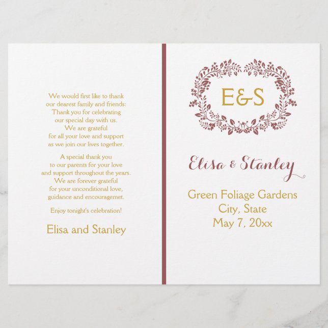 Programa de casamento da herança foliar de Marsala (Frente)