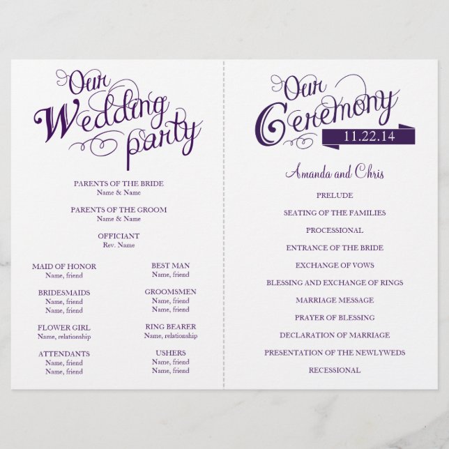 Programa de Casamento da História do Amor Flyer-Pu (Frente)