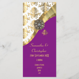 Programa de casamento da igreja Dourada e roxa