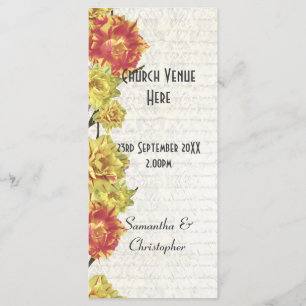 Programa de casamento da igreja floral amarela ele