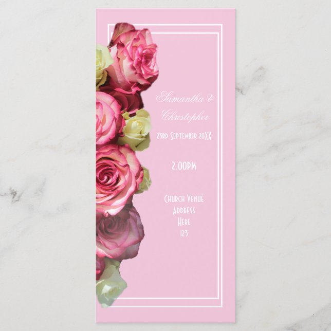 programa de casamento da igreja rosa-rosa (Frente)