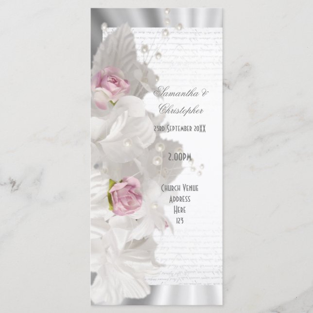 Programa de casamento da igreja rosa-rosa-branca (Frente)