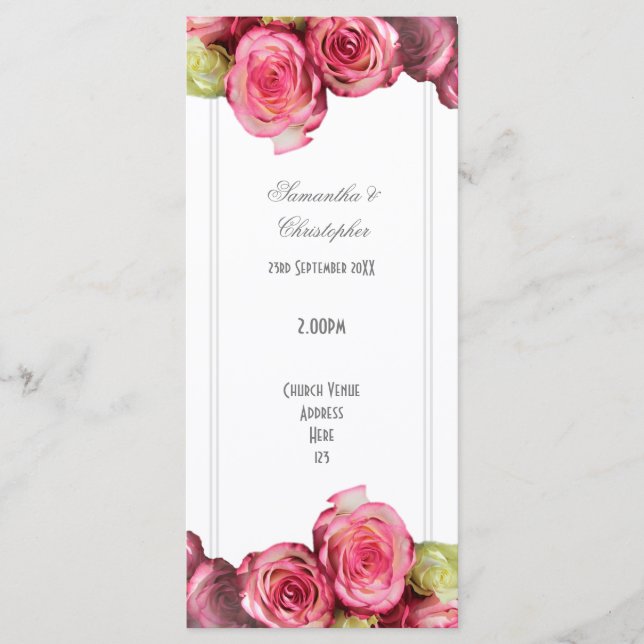 Programa de casamento da igreja rosa-rosa-rosa (Frente)