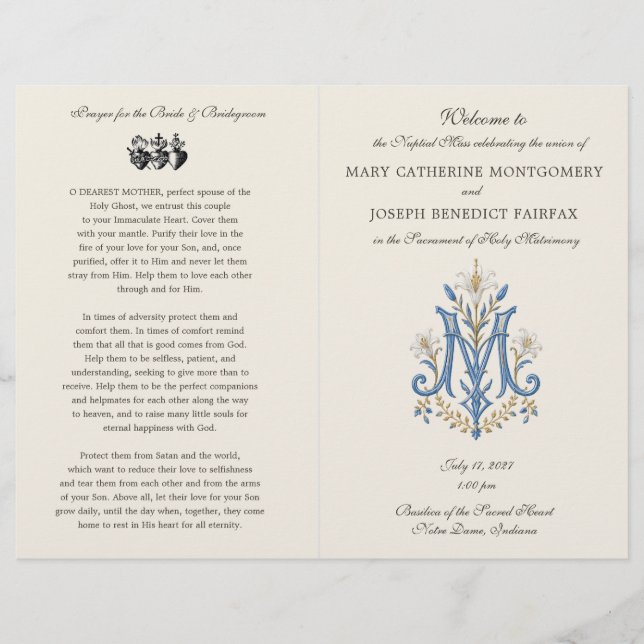 Programa de Casamento da Missa Latina com Monogram (Frente)