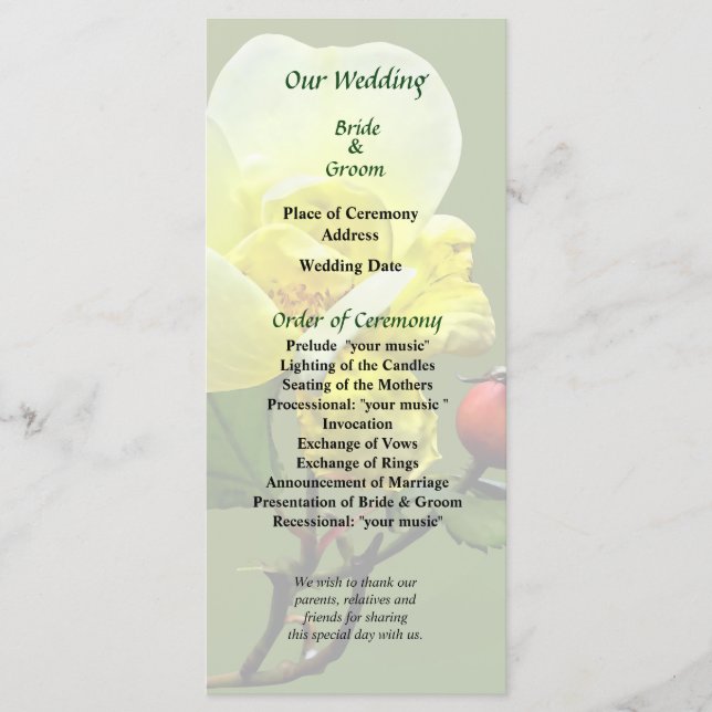 Programa de Casamento da Última Rosa do Verão (Frente)