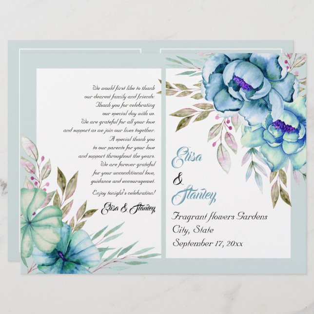 Programa de casamento das flores verdes da horta a (Frente/Verso)