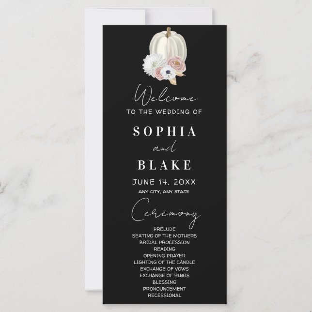 Programa de Casamento de Abóbora Floral Branca de  (Frente)
