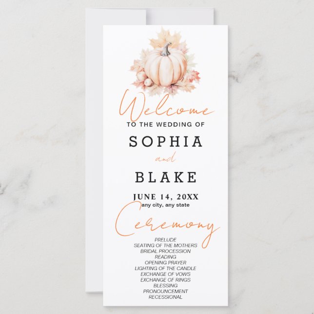 Programa de Casamento de Abóbora & Folhas de Outon (Frente)