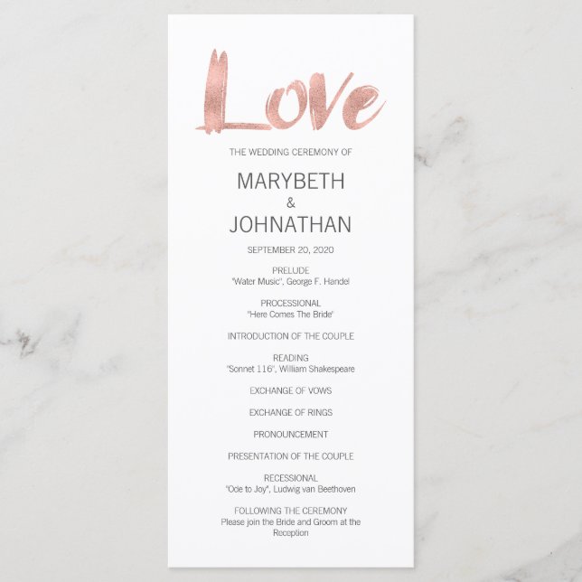Programa de Casamento de Amor em Rosa Dourado Mode (Frente)