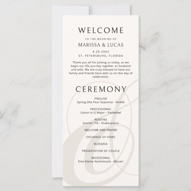 Programa de Casamento de Ampersand de Champagne de (Frente)