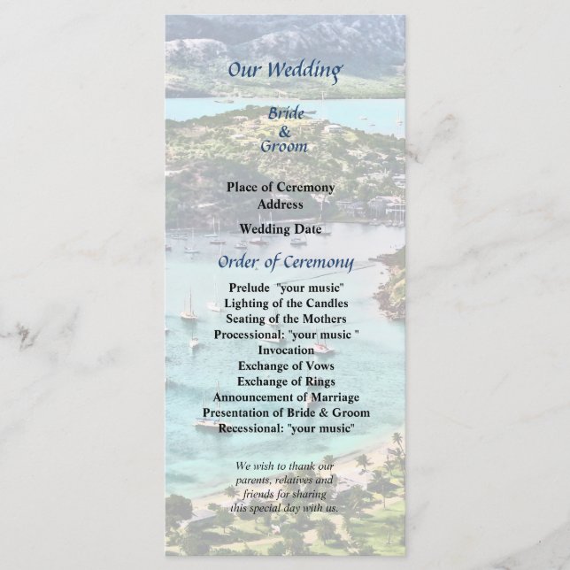 Programa de Casamento de Antígua View Falmouth Har (Frente)