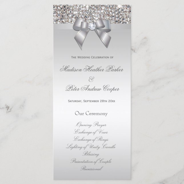 Programa de Casamento de Arcos Faux Silver Sequins (Frente)