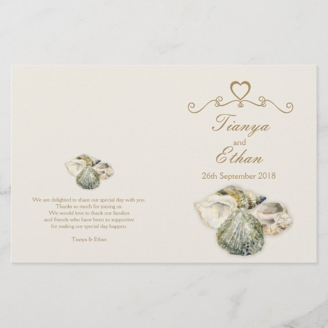 Programa de casamento de arte aquática de conchas  (Frente)