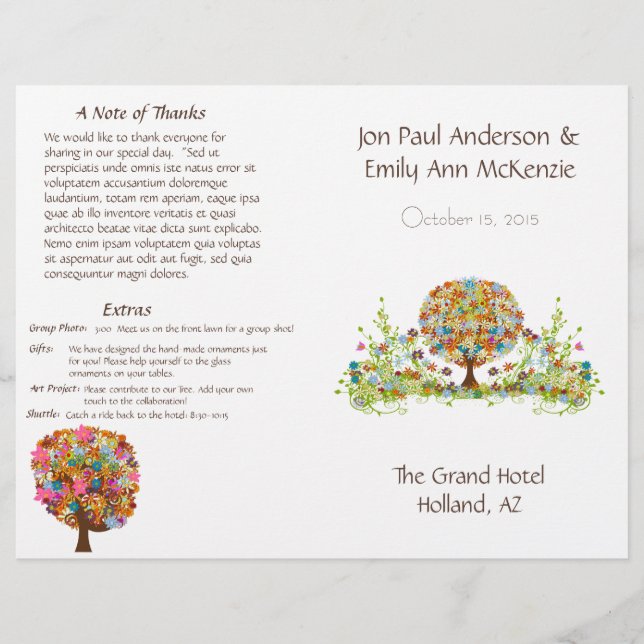 Programa de Casamento de Árvores Flores (Frente)