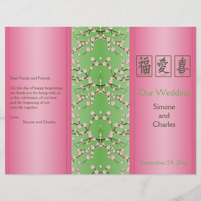 Programa de Casamento de Blossomas de Cereja Rosa  (Frente)