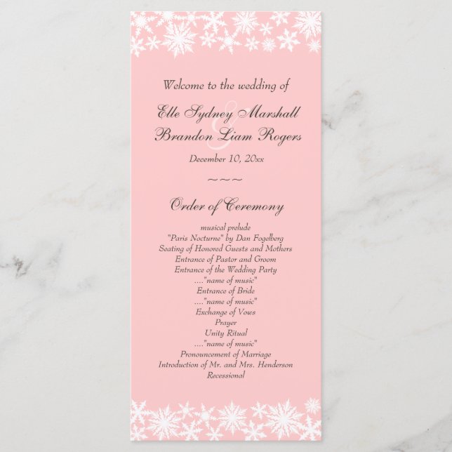 Programa de Casamento de Blush no Lace de inverno (Frente)